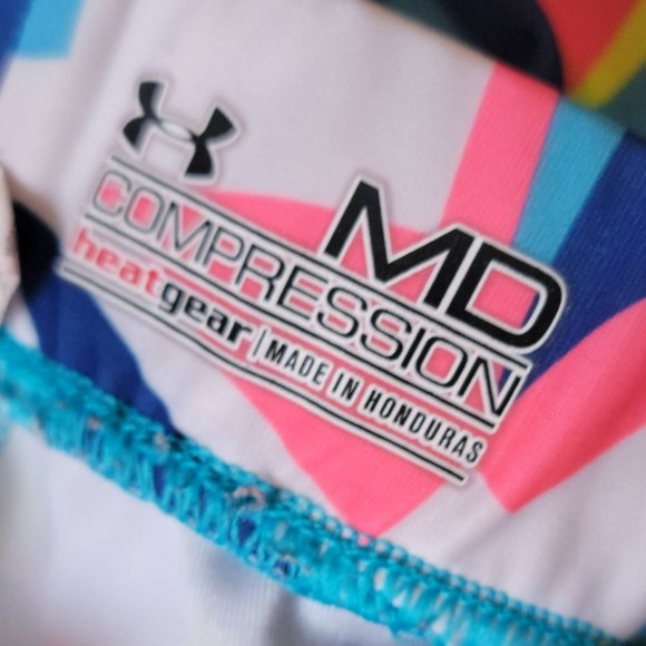RARE Under Armour Pink Blue Neon Compression Capris Size Medium - Picture 6 of 7